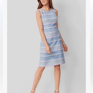 TALBOTS Women’s Blue Stripe Tweed Shift Dress  Sleeveless Sz 16 W Petite